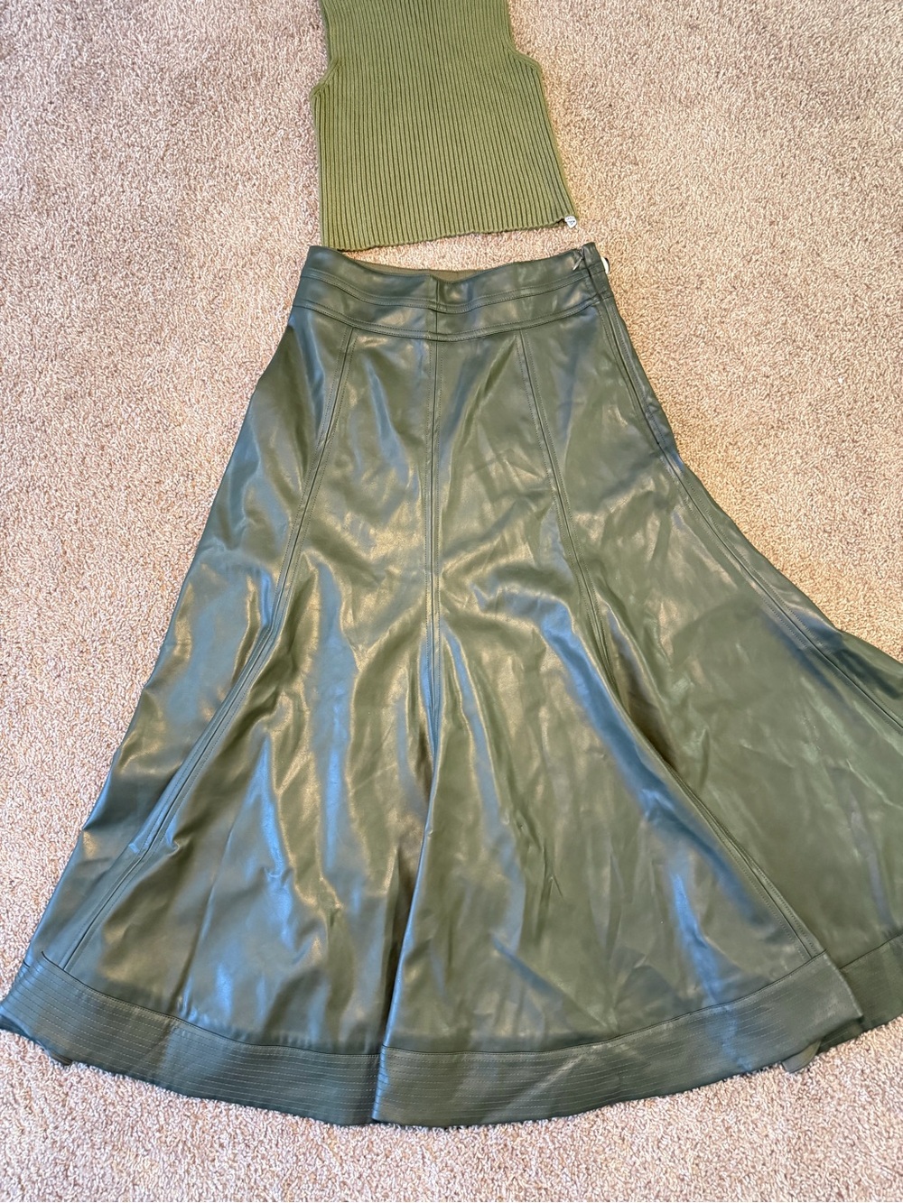 Tuckernuck Olive Faux Leather A-Line Maxi Skirt - Woman's Elegance - Picture 2 of 5